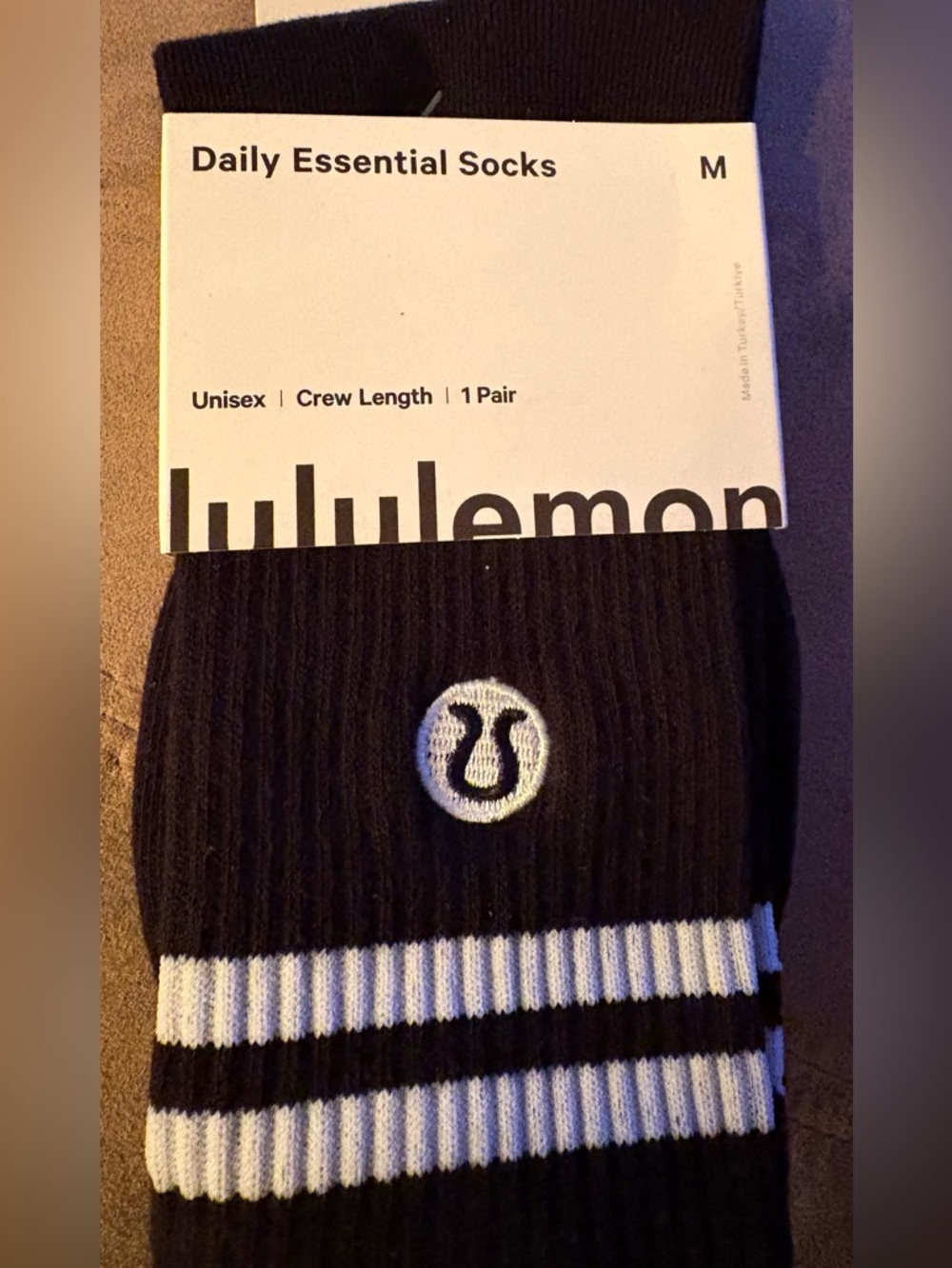 lululemon athletica Black Crew Socks with White Stripes